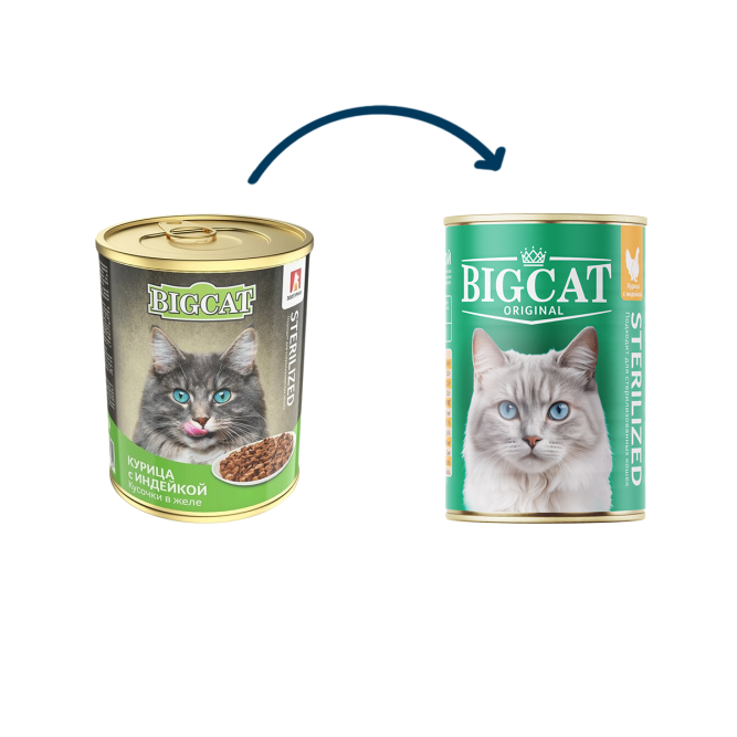 Зоогурман Big Cat Sterilized влажный корм для взрослых стерилизованных кошек и кастрированных котов, с курицей и индейкой, кусочки в желе - 350 г х 12 шт