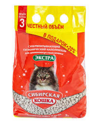 Сибирская Кошка Экстра впитывающий минеральный наполнитель для длинношерстных кошек - 3 л