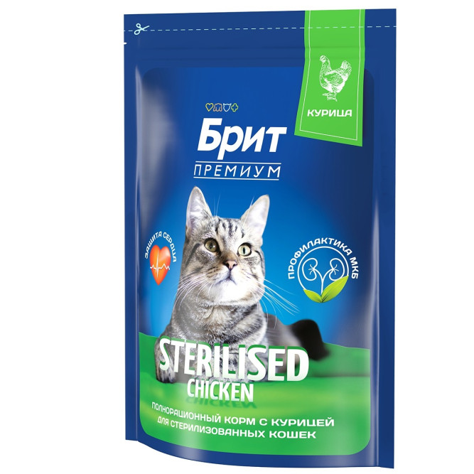 Брит Премиум Cat Sterilised сухой корм для взрослых стерилизованных кошек с курицей - 800 г