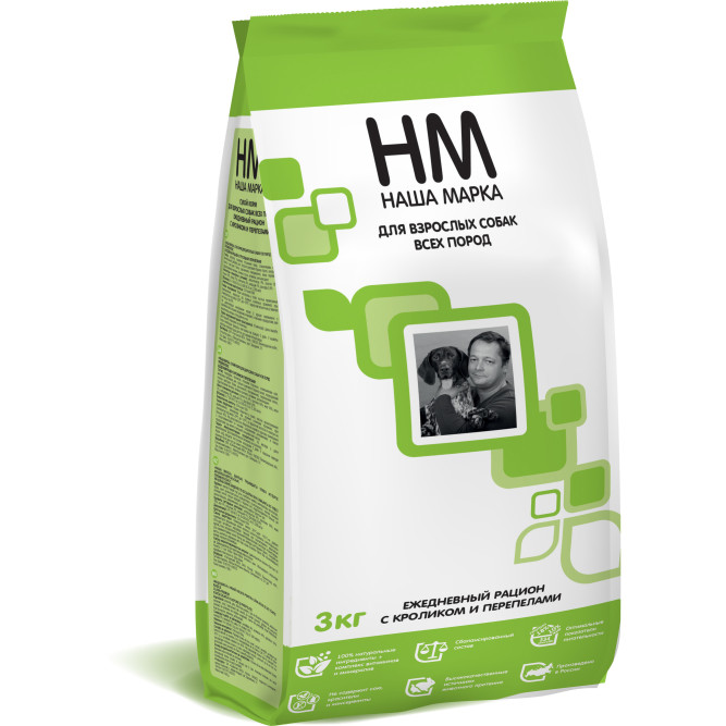 Наша Марка сухой корм для взрослых собак всех пород с кроликом и перепелами - 3 кг