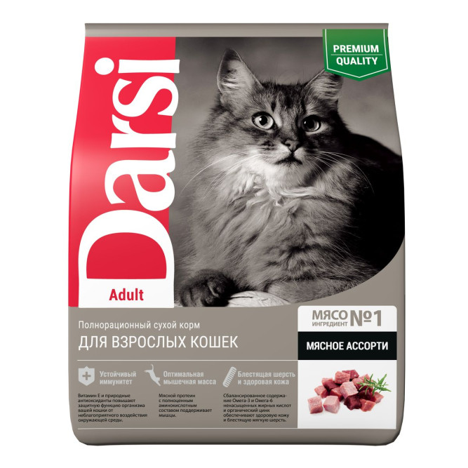 Darsi Adult сухой корм для взрослых кошек ассорти мясное - 1,8 кг
