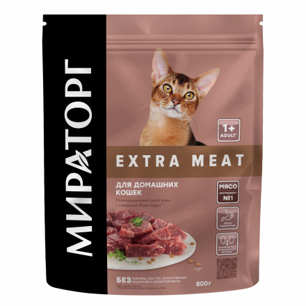 Мираторг Extra Meat сухой корм для взрослых домашних кошек, с говядиной Black Angus - 800 г