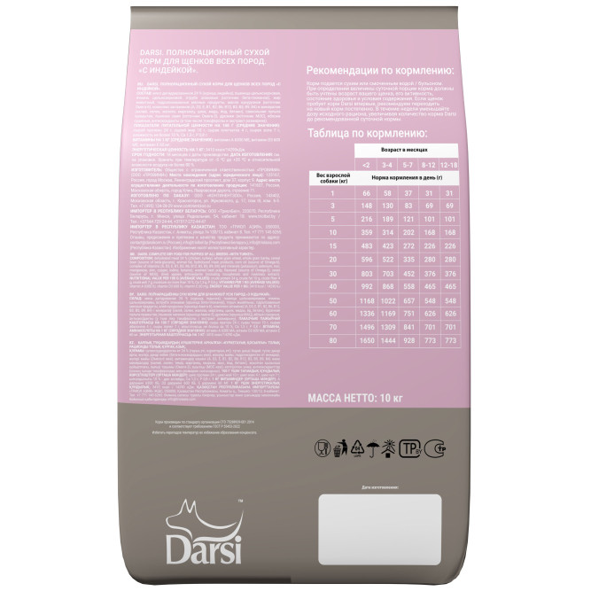 Darsi Puppy All Breeds сухой корм для щенков всех пород с индейкой - 10 кг