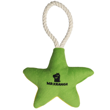 Mr.Kranch игрушка для собак мелких и средних пород Звездочка с канатом и пищалкой 26х16х5см, зеленая с желтым