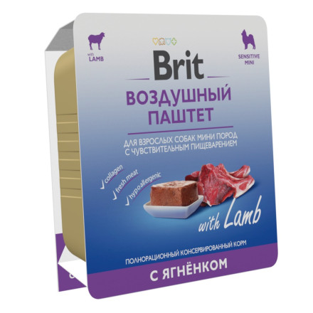 Brit воздушный паштет для взрослых собак мелких пород с чувствительным пищеварением, с ягненком - 100 г х 14 шт