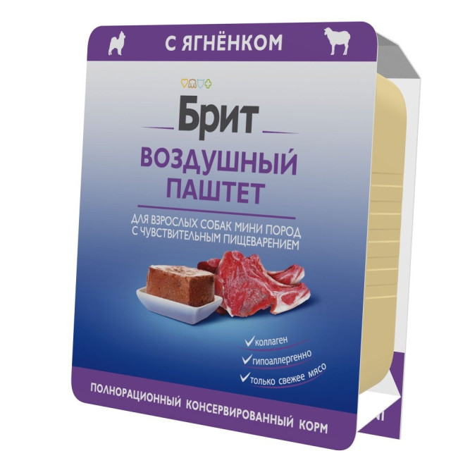 Брит воздушный паштет для взрослых собак мелких пород с чувствительным пищеварением, с ягненком - 100 г х 14 шт