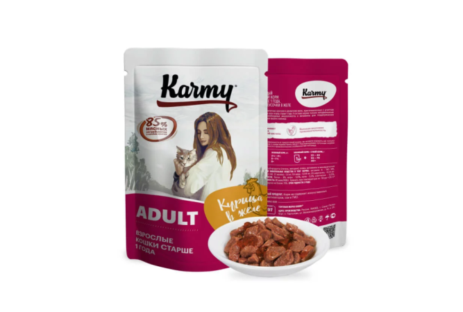 Karmy влажный корм для взрослых кошек старше 1 года c курицей в желе - 80 г х 12 шт