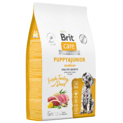 Brit Care Dog Puppy&amp;Junior M Healthy Growth сухой корм для щенков средних пород, с индейкой и уткой - 12 кг
