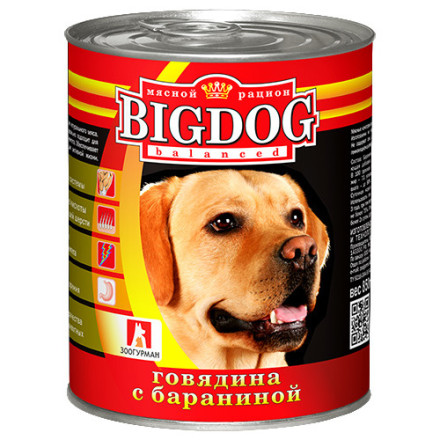 Зоогурман влажный корм для взрослых собак средних и крупных пород с говядиной и бараниной - 850 г