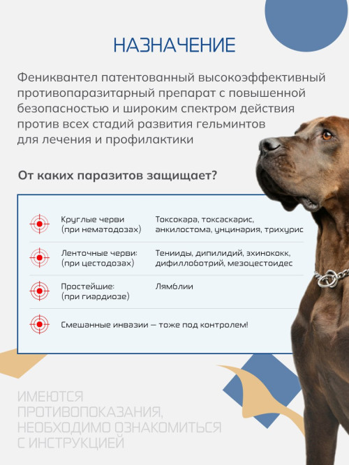 Фениквантел 20 мг антигельминтный препарат для собак - 5 таблеток
