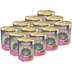 Зоогурман Big Cat Sterilized влажный корм для взрослых стерилизованных кошек и кастрированных котов, с телятиной и кроликом, кусочки в желе - 350 г х 12 шт