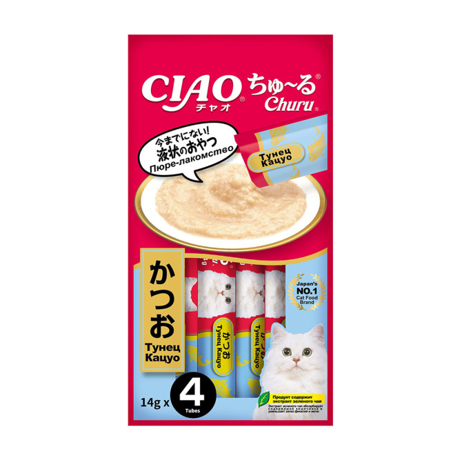 Inaba Ciao Churu лакомство-пюре для взрослых кошек с тунцом Кацуо - 14 г х 4 шт