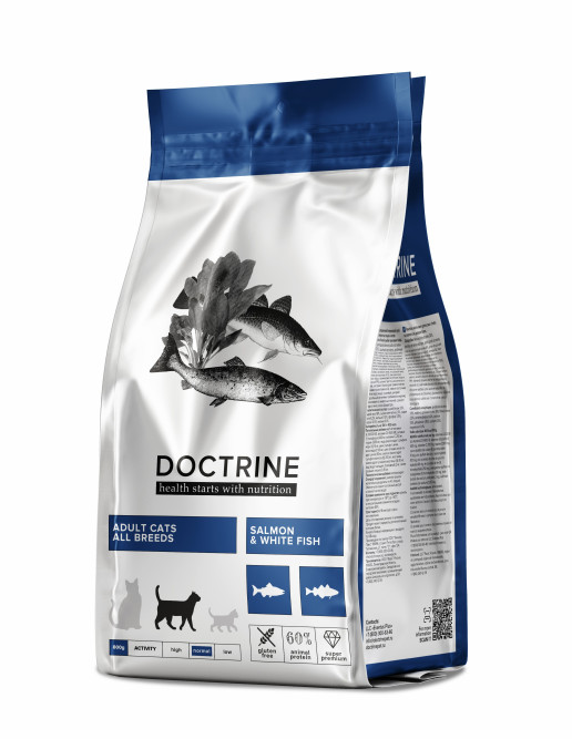 Doctrine сухой беззерновой корм для взрослых кошек с лососем и белой рыбой - 800 г