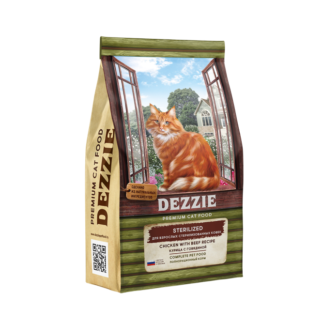 Dezzie Sterilized Cat сухой корм для взрослых стерилизованных кошек с курицей и говядиной - 2 кг