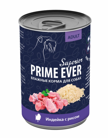 Prime Ever влажный корм для собак индейка с рисом, в консервах - 400 г х 12 шт