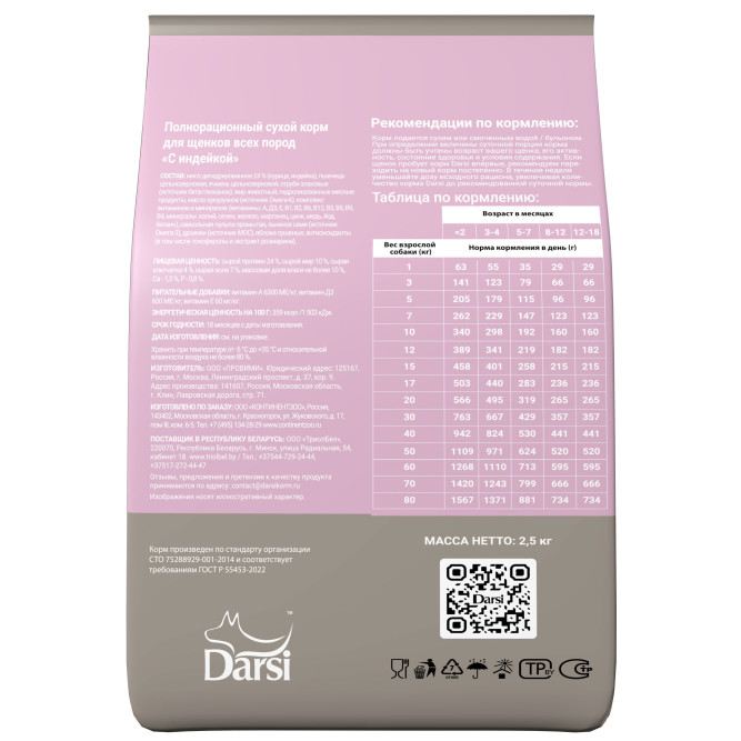 Darsi Puppy All Breeds сухой корм для щенков всех пород с индейкой - 2,5 кг