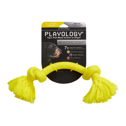 Playology DRI-TECH ROPE жевательный канат для собак с ароматом курицы, средний, желтый