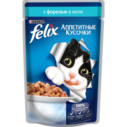 Паучи Felix Аппетитные кусочки для кошек с форелью в желе - 85 г
