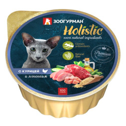 Зоогурман Holistic влажный корм для взрослых кошек с курицей и ягненком - 100 г