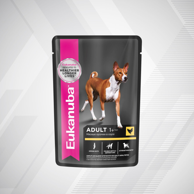 Влажный корм Eukanuba Adult Dog для собак с курицей в соусе в паучах - 100 г х 24 шт