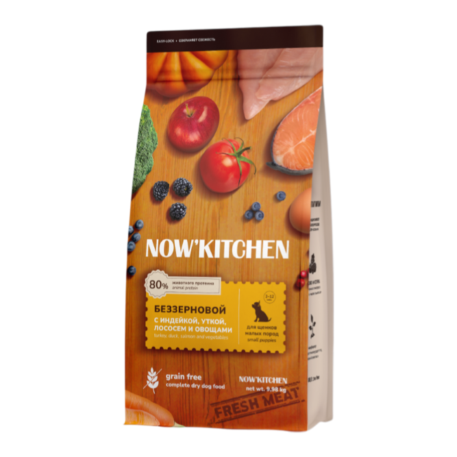 NOW' Kitchen сухой беззерновой корм для щенков малых пород с индейкой, уткой, лососем и овощами - 9,98 кг