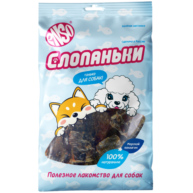 ENSO Слопаньки лакомство для собак хрустящие кубики из кожи лосося, размер M - 40 г