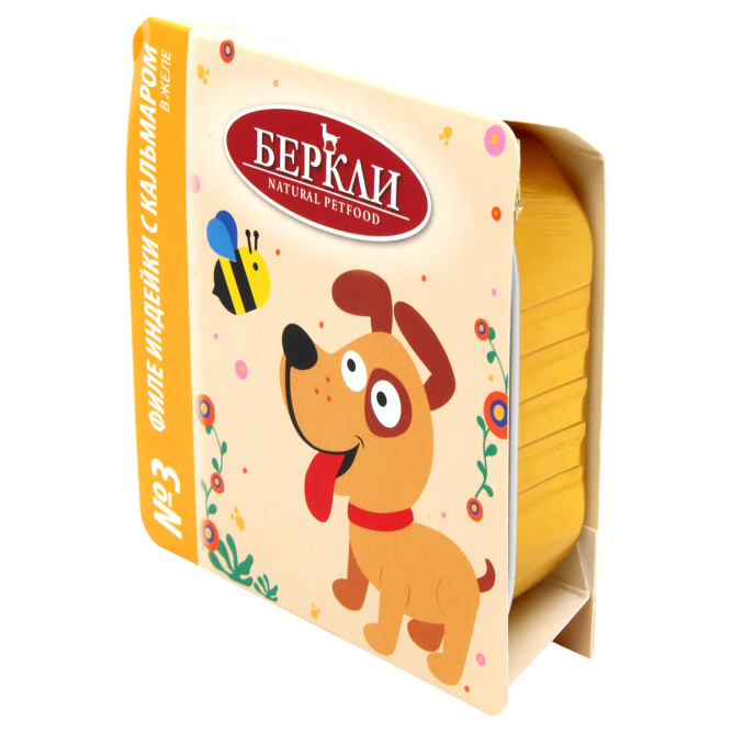 Беркли №3 влажный дополнительный корм для собак всех пород и возрастов, филе индейки с кальмаром в желе, в ламистерах - 100 г х 14 шт