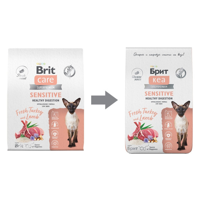 Брит Кеа Cat Sensitive Healthy Digestion сухой корм для взрослых кошек с чувствительным пищеварением, с индейкой и ягненком - 7 кг