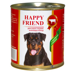 Happy Friend влажный корм для взрослых собак средних и крупных пород с говядиной и рубцом, в консервах - 750 г х 9 шт