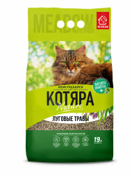 Котяра наполнитель комкующийся бентонитовый для туалета кошек, луговые травы - 19 л (8 кг)