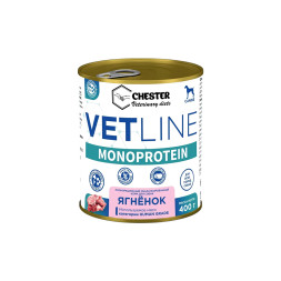 Chester VetLine Monoprotein влажный корм для взрослых собак, с ягненком, в консервах - 400 г х 6 шт