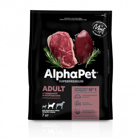 AlphaPet Superpremium сухой полнорационный корм для взрослых собак средних пород с говядиной и потрошками - 7 кг