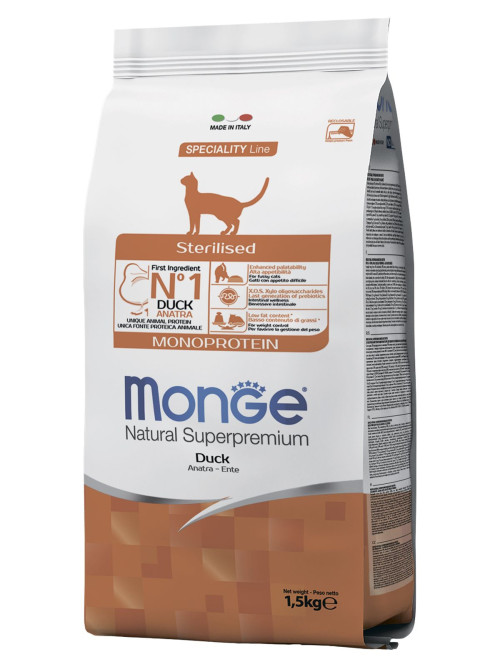 Monge Cat Monoprotein Sterilised сухой корм для стерилизованных кошек с уткой 1,5 кг