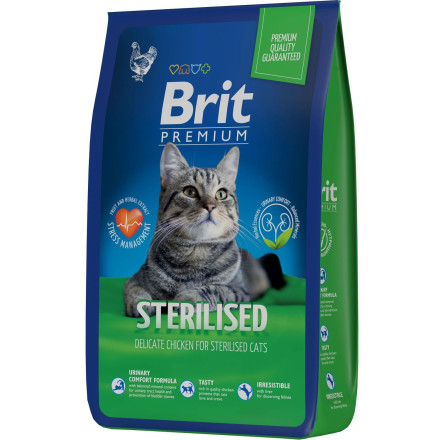 Brit Premium Cat Sterilised сухой корм для взрослых стерилизованных кошек с курицей - 8 кг