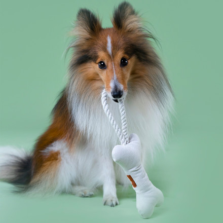Mr.Kranch игрушка для собак мелких и средних пород Косточка с канатом 31х9х4см, бежево-пятнистая