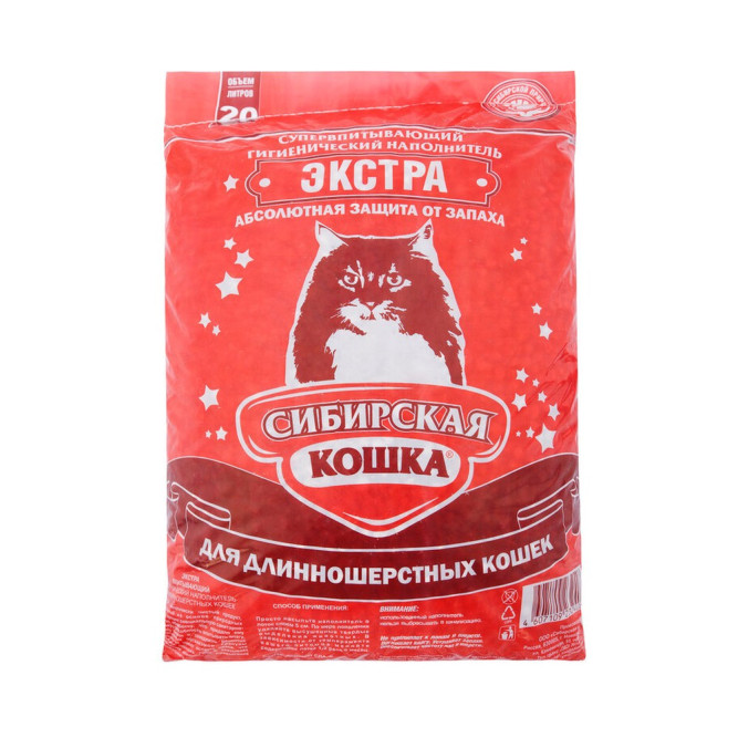 Сибирская Кошка "Экстра" впитывающий наполнитель для длинношерстных кошек - 20 л (11,1 кг)