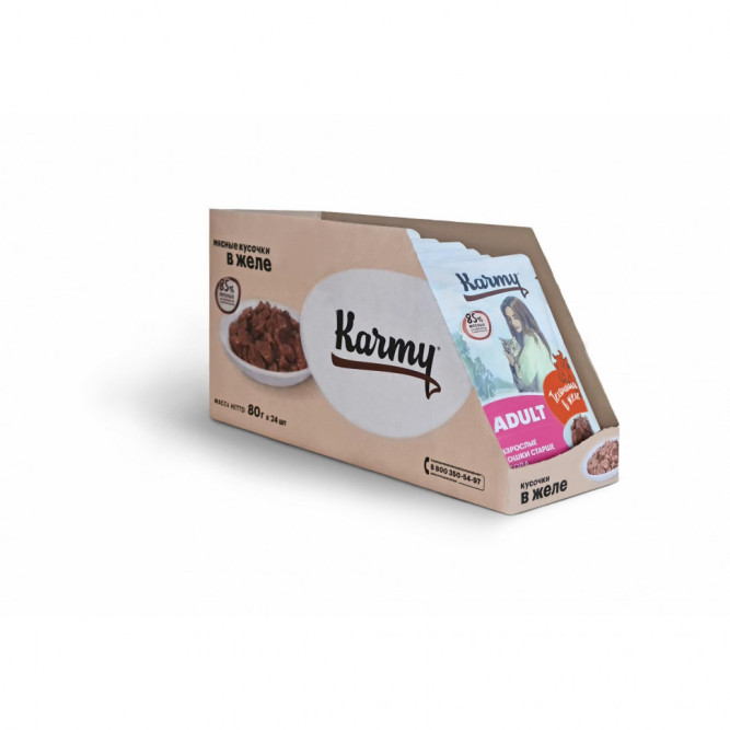Karmy Adult влажный корм для кошек старше 1 года с телятиной в желе - 80 г х 12 шт