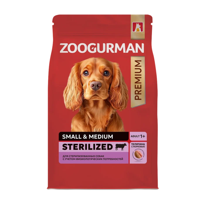 Зоогурман Red сухой корм для взрослых стерилизованных собак мелких и средних пород с телятиной и морковью - 1,2 кг