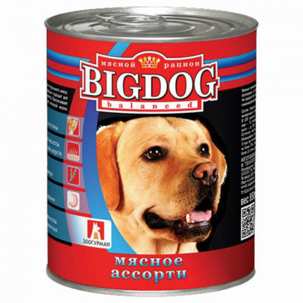 Зоогурман Big Dog влажный корм для взрослых собак средних и крупных пород, мясное ассорти - 850 г x 9 шт