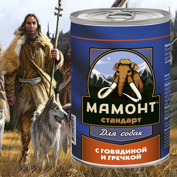Мамонт Стандарт Говядина с гречкой влажный корм для собак жестяная банка 0,97 кг (6 шт в уп)