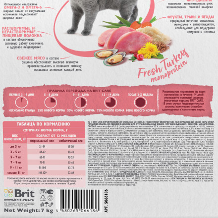 Brit Care Cat Sterilised Monoprotein Metabolic сухой корм для для стерилизованных кошек, с индейкой - 7 кг