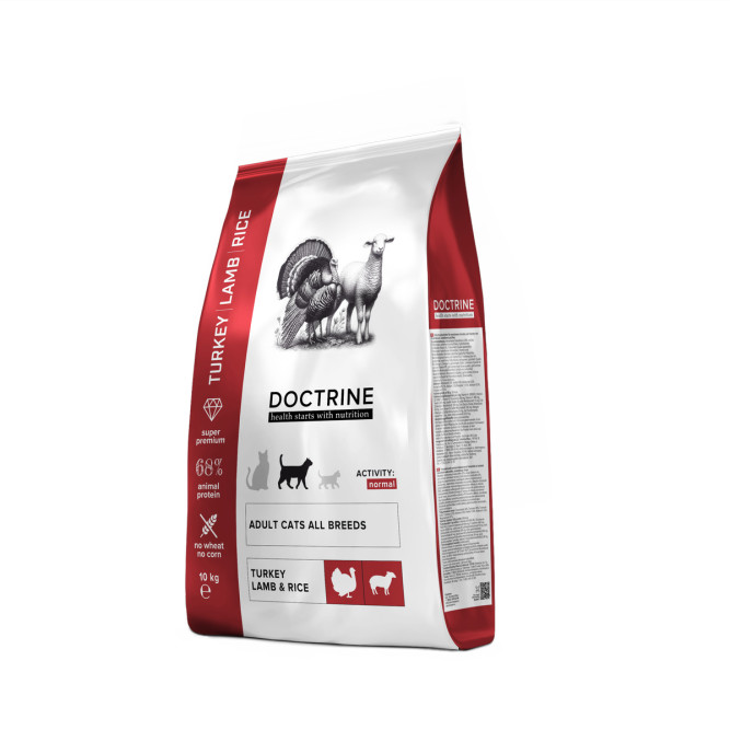 Doctrine сухой беззерновой корм для взрослых кошек, с индейкой, ягненком и рисом - 10 кг