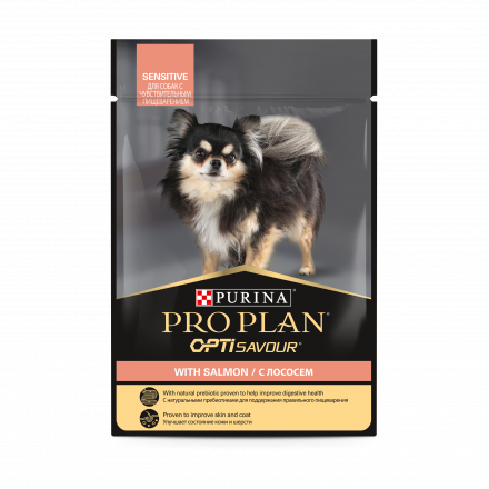 Pro Plan Opti Savour паучи для собак мелких пород при чувствительном пищеварении с лососем - 85г х26 шт