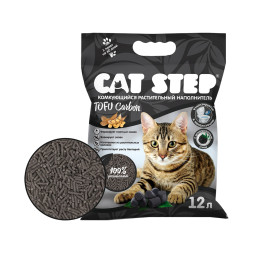Cat Step Tofu Carbon наполнитель растительный комкующийся для кошачьего туалета с активированным углем, без ароматизатора - 12 л