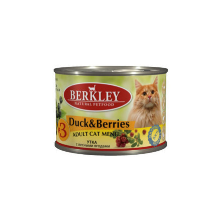 Berkley Adult Cat Menu Duck &amp; Berries № 3 паштет для взрослых кошек с натуральным мясом утки с добавлением лесных ягод - 200 г х 6 шт