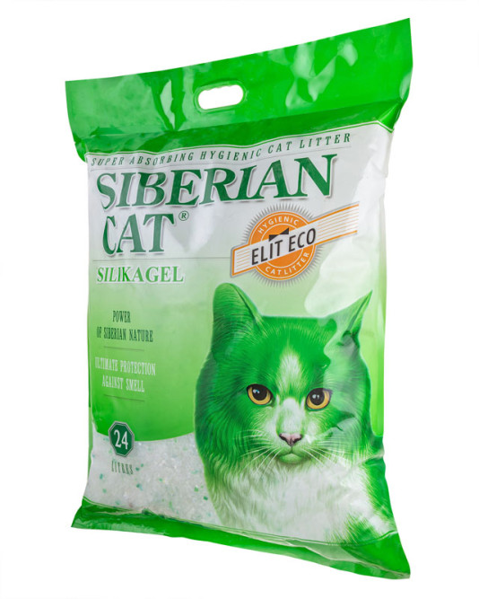 Сибирская Кошка Элита ЭКО впитывающий силикагелевый наполнитель для привередливых кошек, зеленые гранулы - 24 л
