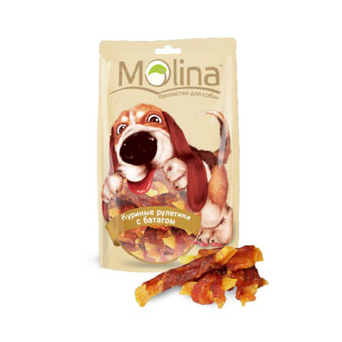 Лакомство Molina для собак Куриные рулетики с бататом, 80г