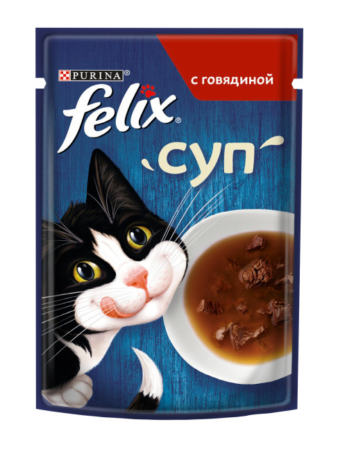 Felix влажный корм для взрослых кошек суп с говядиной в паучах - 48 г х 36 шт