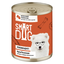 Smart Dog консервы для взрослых собак и щенков мясное ассорти кусочки в соусе - 240 г х 12 шт
