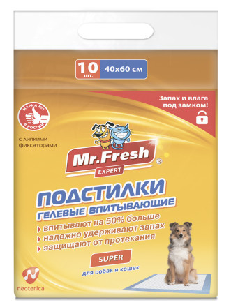 Mr.Fresh Expert Super подстилки-пеленки с повышенной впитываемостью для кошек и собак, 40 х 60 см - 10 шт